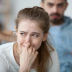 woman crying and taking offense to her husband's words