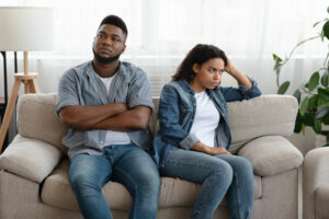 Couple in toxic relationship pattern ignoring each other