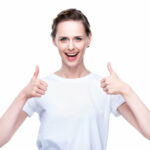 woman excited to get lowest price for online course